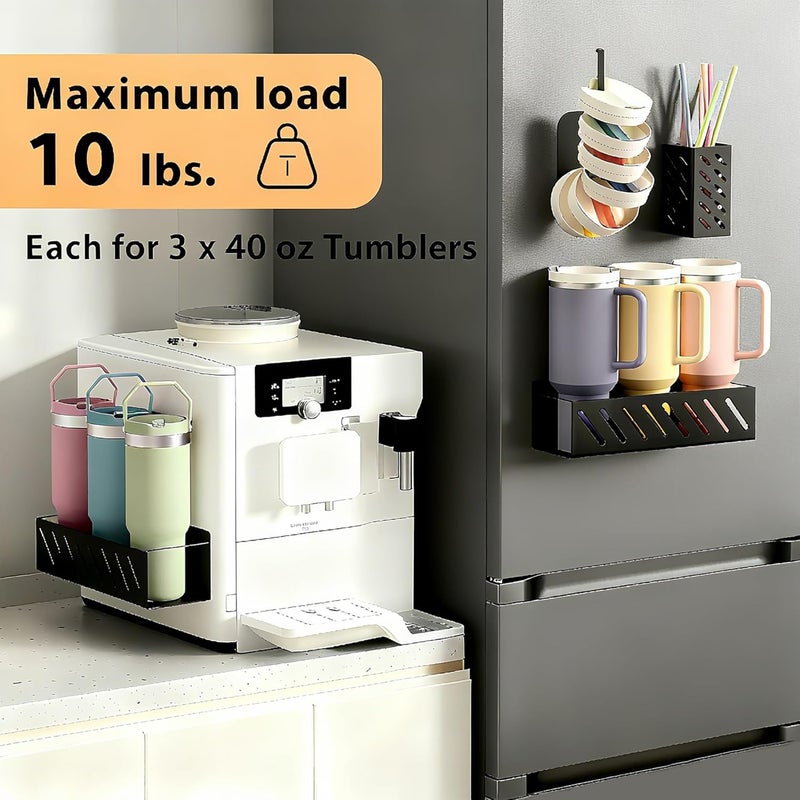 Wolera Magnetic Stanley Cup Organizer (2-Count) - Secure Fridge Mount for Full-Size 30/40 oz Tumblers with Lid & Straw Storage (6 Tumblers) - Image 4